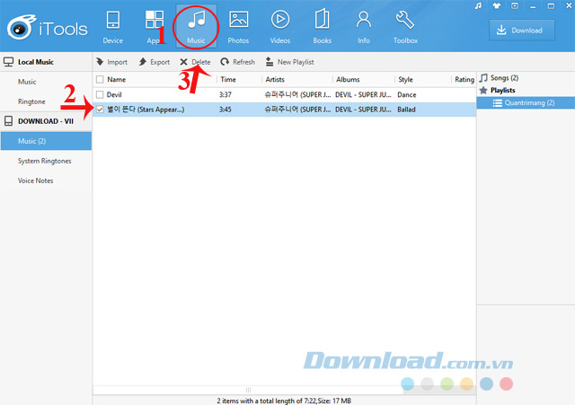 Xóa nhạc bằng iTools