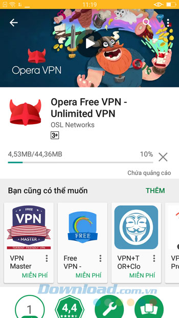 Quá trình cài đặt Opera VPN