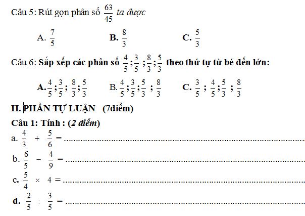 Đề thi học kì 2 môn Toán lớp 4