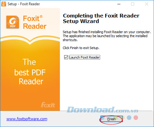 Kết thúc cài đặt Foxit Reader
