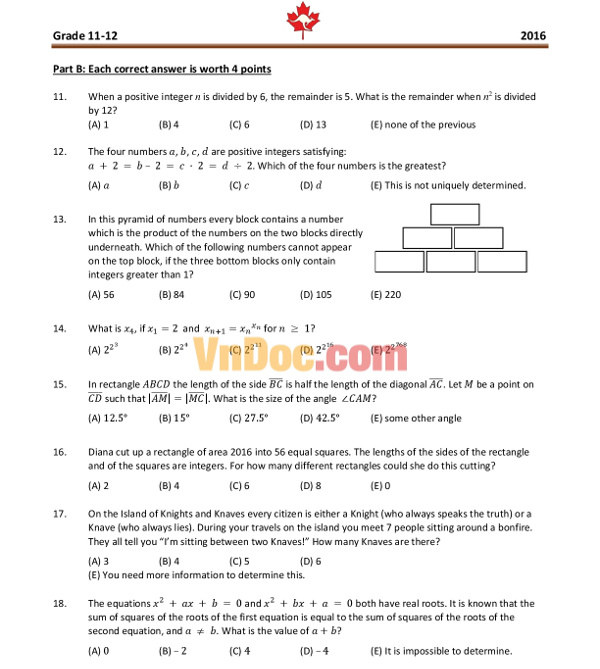 VietNam Kangaroo Math Contest 