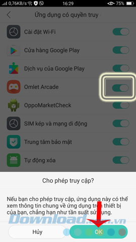 Cho phép ứng dụng