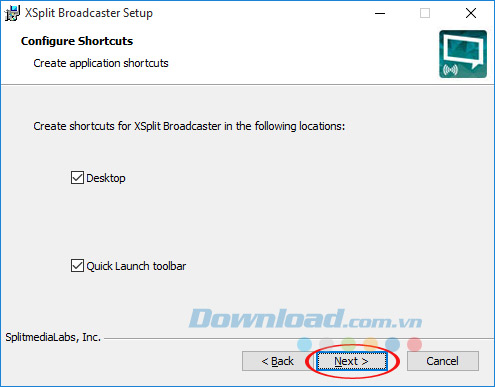 Tạo shortcut XSplit