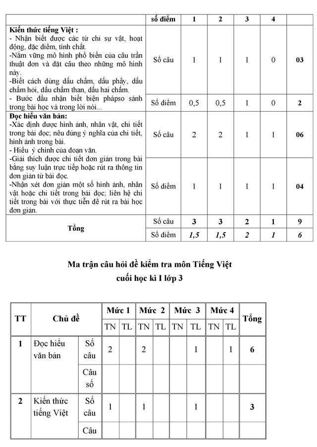 Hướng dẫn ra đề thi học kì 2 môn Tiếng Việt lớp 2, 3 