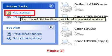 Add máy in trên Windows XP