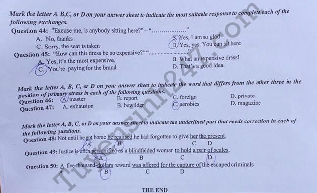 Đề thi thử môn Tiếng Anh THPT Quốc gia 2017