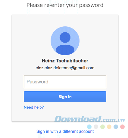 Nhập mật khẩu Gmail hiện tại và click Sign in