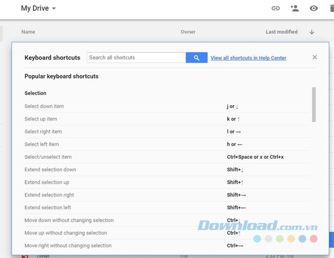 Danh sách các phím tắt trên Google Drive