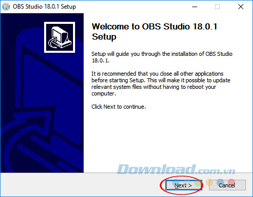 Đồng ý với các điều khoản cài đặt OBS Studio