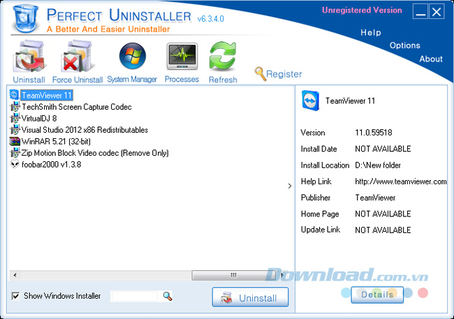 Khởi động Perfect Uninstaller và chọn TeamViewer