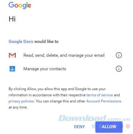 Quyền truy cập Google Docs