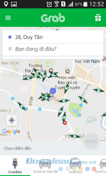 Giao diện chính Grab