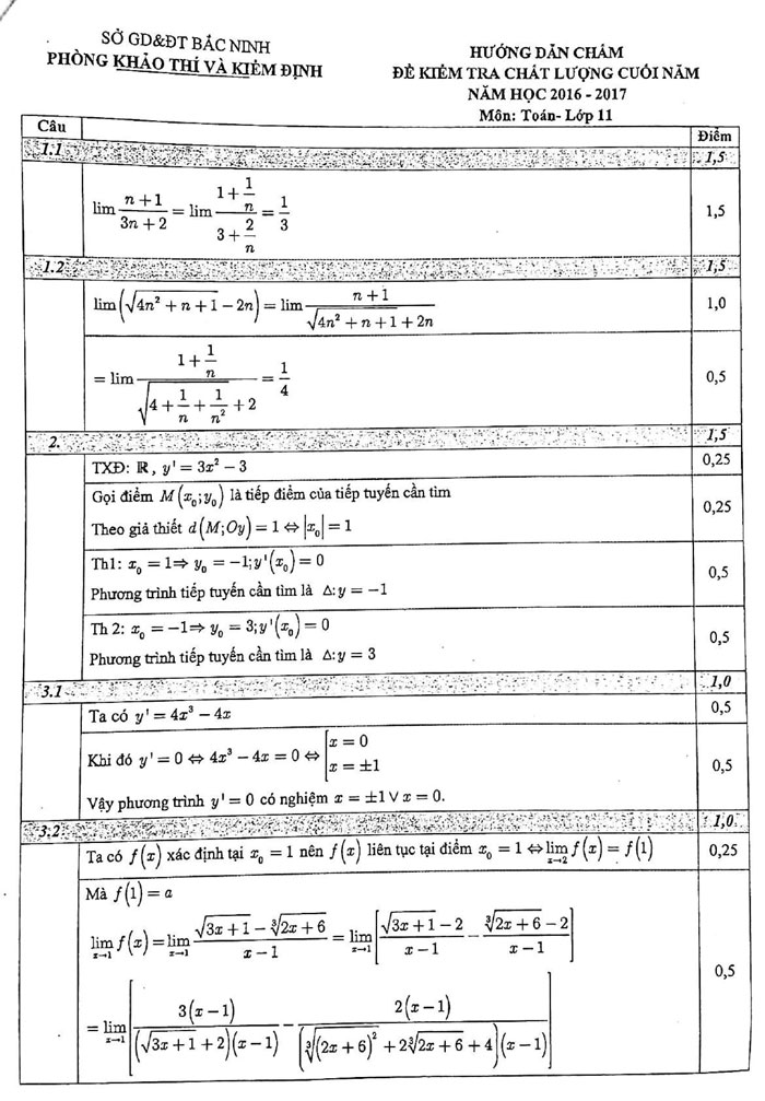 Đề thi học kì 2 lớp 11 môn Toán