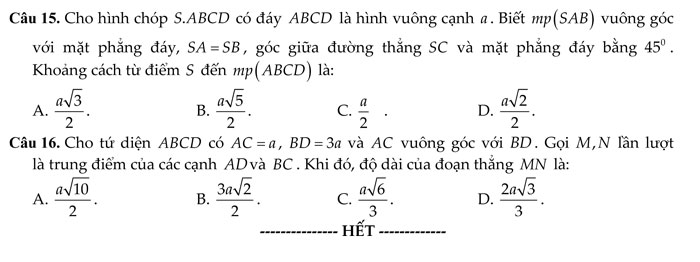 Đề thi học kì 2 lớp 11 môn Toán