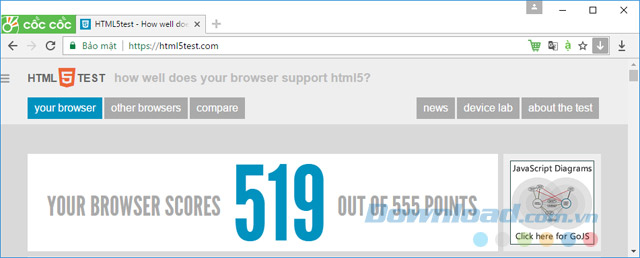 Đo Cốc Cốc bằng HTML5Test