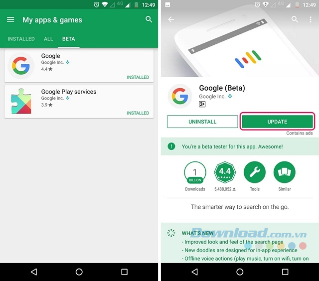 Cập nhật Google và Google Play Services