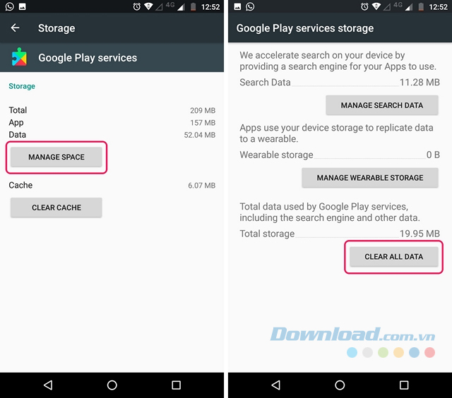 Chạm vào Clear All Data trong Google Play Services