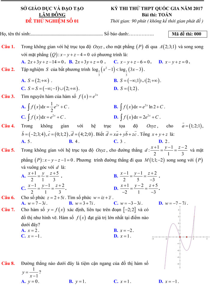 Đề thi thử THPT Quốc gia 2017 môn Toán