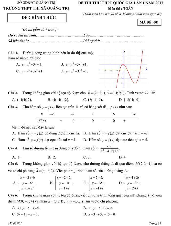 Đề thi thử THPT Quốc gia 2017 môn Toán