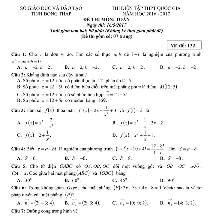 Đề thi thử THPT Quốc gia năm 2017 môn Toán