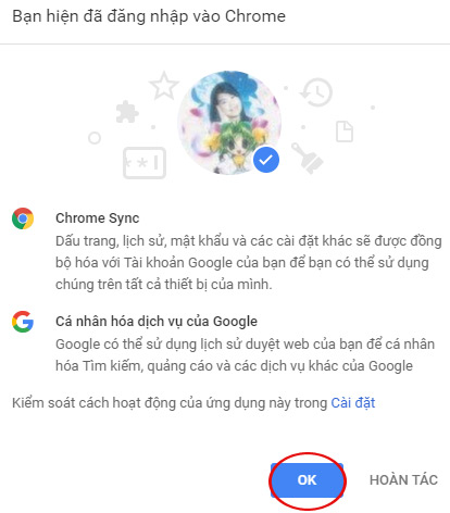 Xác nhận đăng nhập Chrome