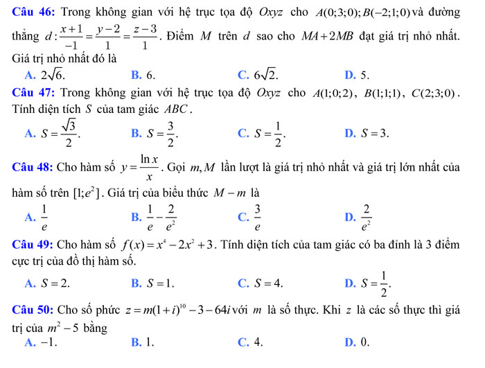 Đề thi thử THPT Quốc gia 2017 môn Toán