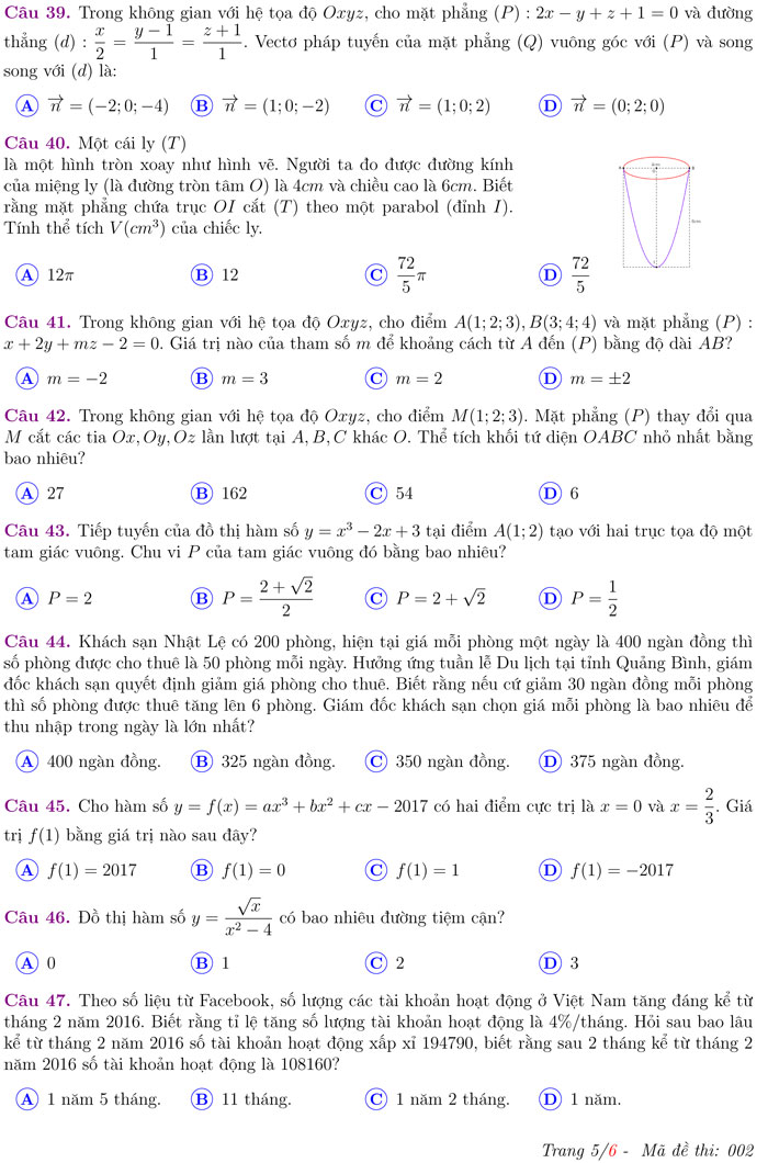 Đề thi thử THPT Quốc gia 2017 môn Toán