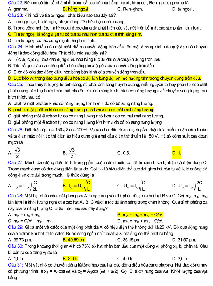 500 câu hỏi trắc nghiệm môn Vật lý