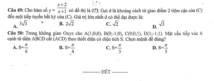 Đề thi thử THPT Quốc gia 2017 môn Toán