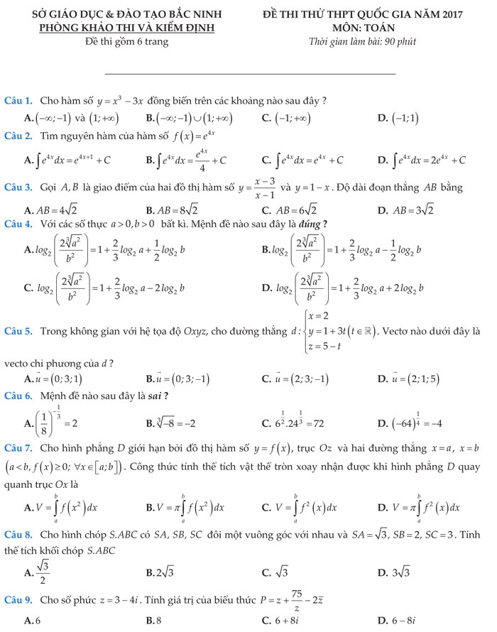 Đề thi THPT quốc gia 2017 môn Toán