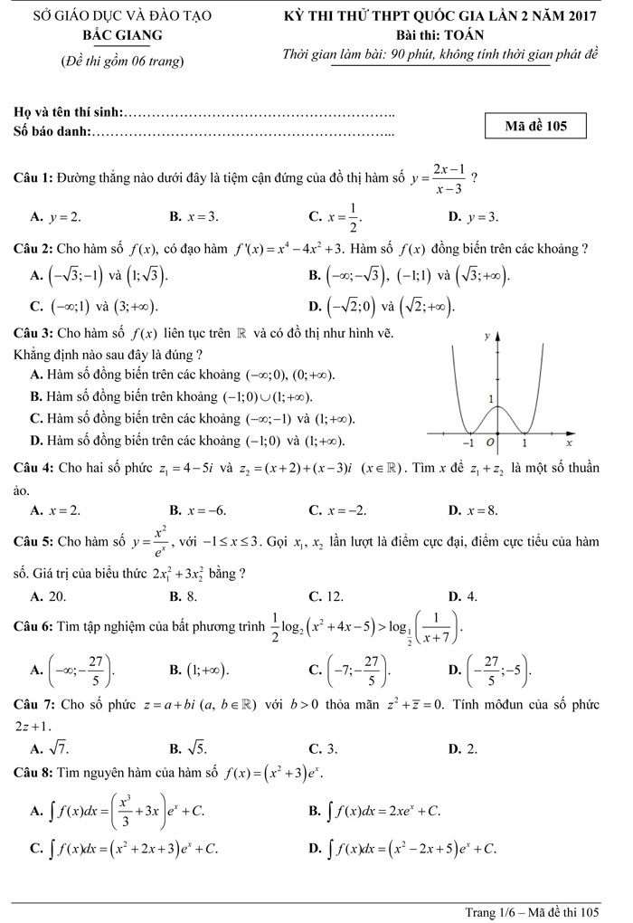 Đề thi thử THPT Quốc gia 2017 môn Toán