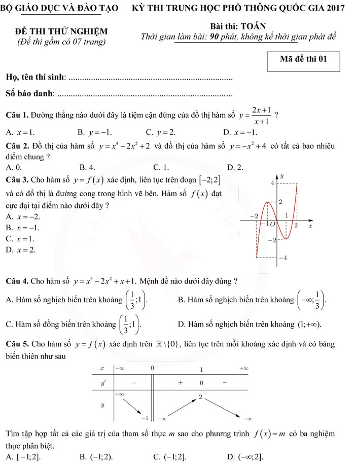 30 đề thi thử nghiệm THPT quốc gia 2017 môn Toán