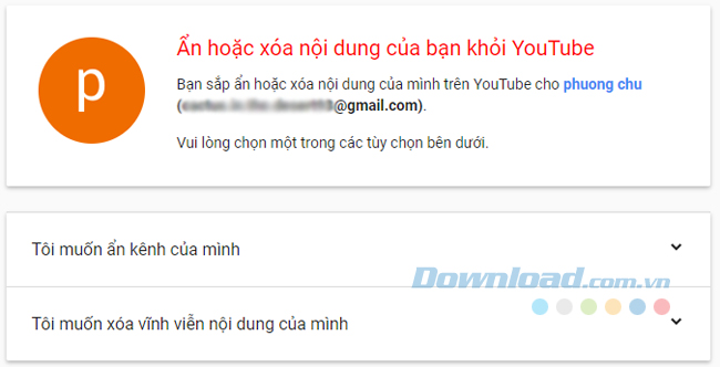 Chọn I want to hide my channel 
