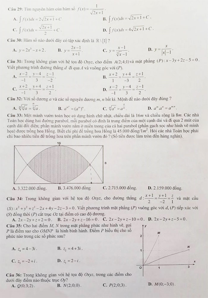 Đề thi thử THPT Quốc gia 2017 môn Toán