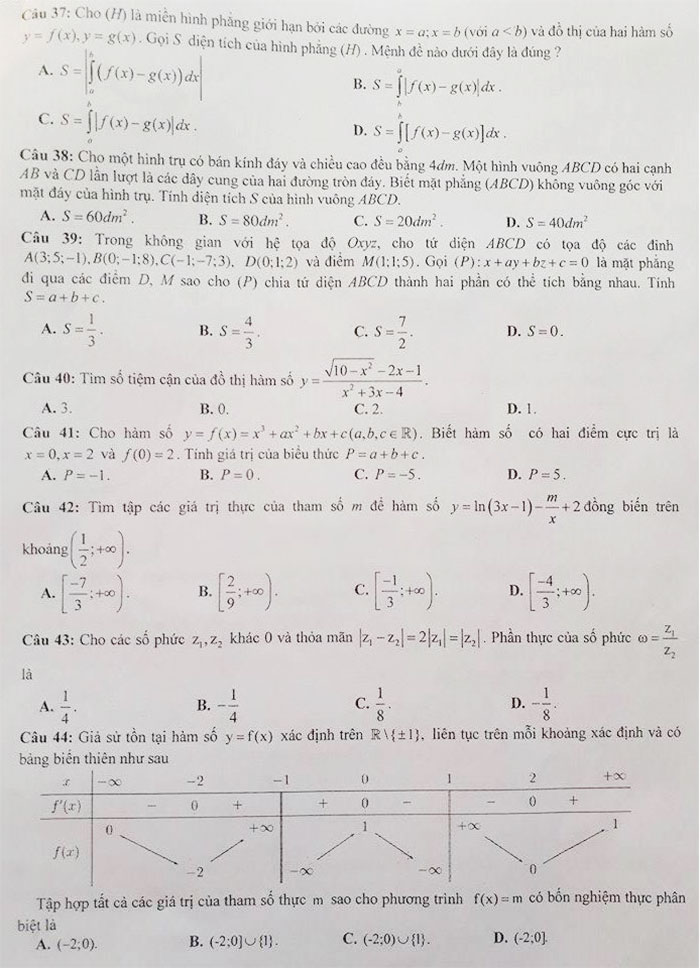 Đề thi thử THPT Quốc gia 2017 môn Toán
