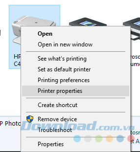 Chọn Printer properties