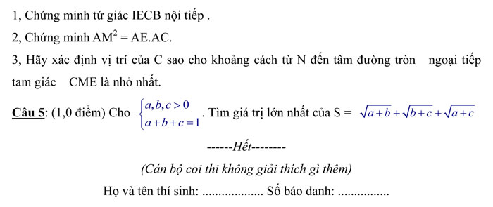 Đề thi thử vào lớp 10 môn Toán