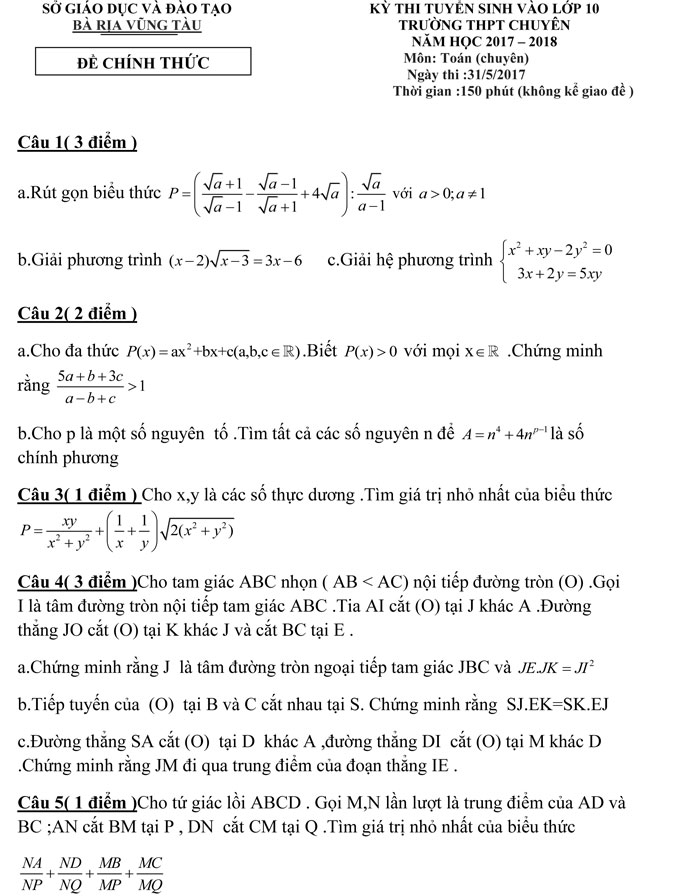 Đề thi vào lớp 10 môn Toán