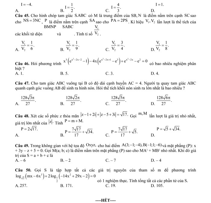 Đề thi thử THPT Quốc gia 2017 môn Toán