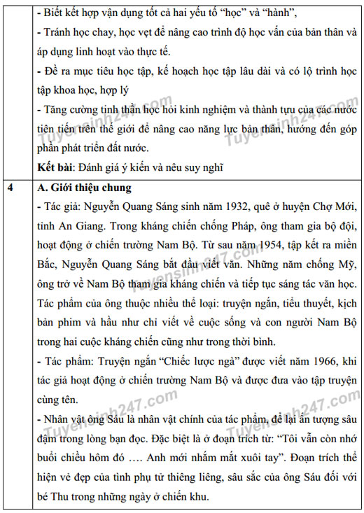 Đáp án đề thi vào lớp 10 môn văn 2017