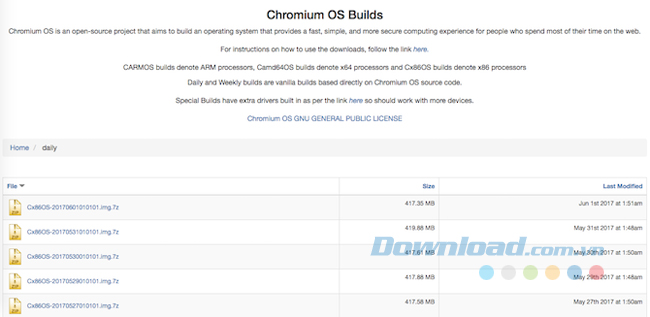 Tải và cài đặt image Chromium OS mới nhất