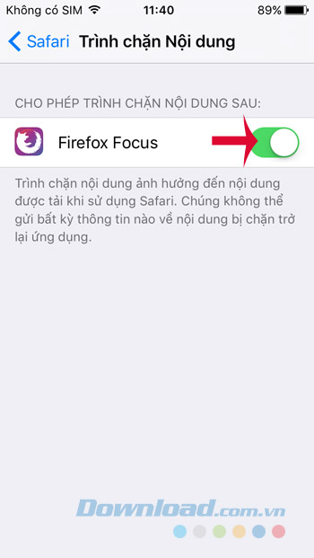 Kích hoạt Firefox Focus