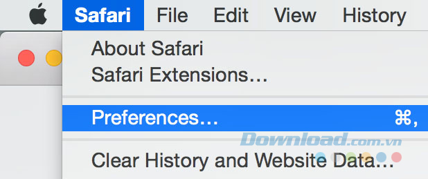 Chọn Safari > Preferences