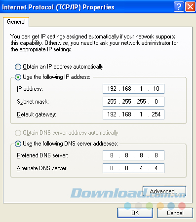 Nhập địa chỉ IP thích hợp