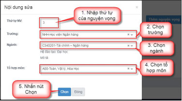 Nhập thông tin nguyện vọng