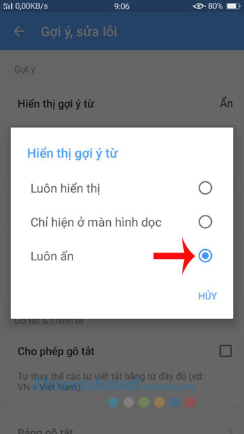 Luôn ẩn gợi ý từ