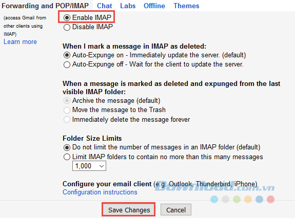 Truy cập Gmail thông qua IMAP