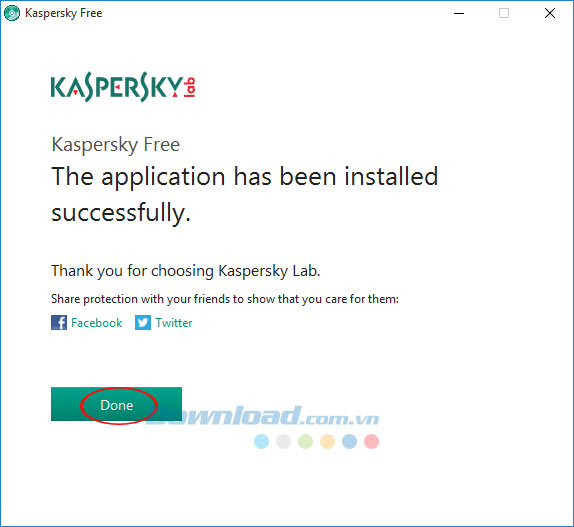 Cài đặt Kaspersky Free hoàn tất