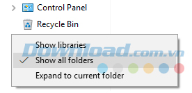 Hiển thị thùng rác và Control Panel trên Sidebar