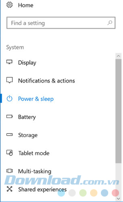 Click vào Power & Sleep